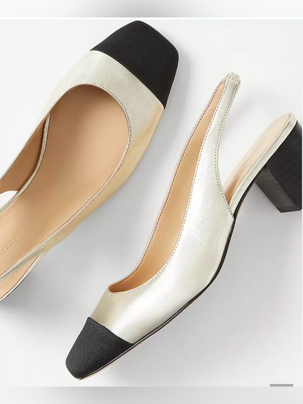 ANN TAYLOR METALLIC LEATHER CAP TOE SLINGBACK BLOCK HEEL PUMPS HEELS SHOES 9